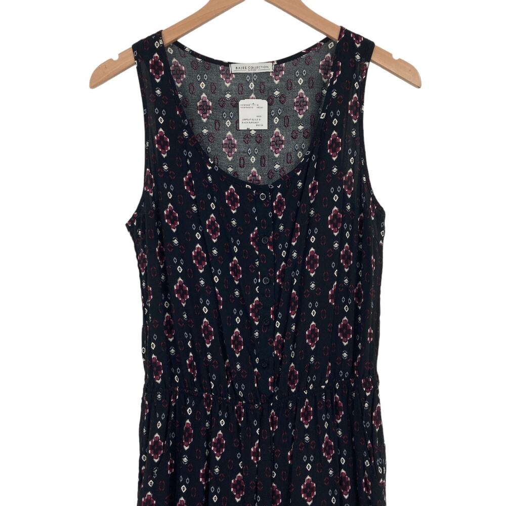 Bajee Collection By Becool Jumpsuit Womens Medium Black Geo Print Button Front - Picture 4 of 16